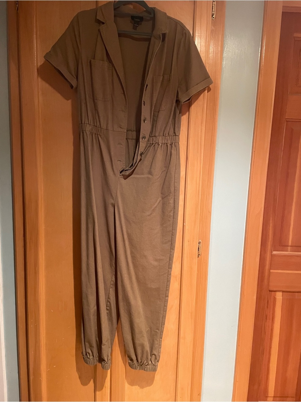 Utility Short-Sleeve Jumpsuit in Olive Green
